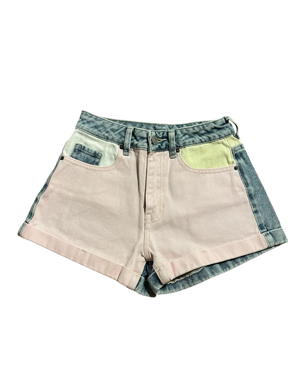 PacSun Multi-Colored Denim Shorts | Pink, Yellow, White & Denim Mom Shorts